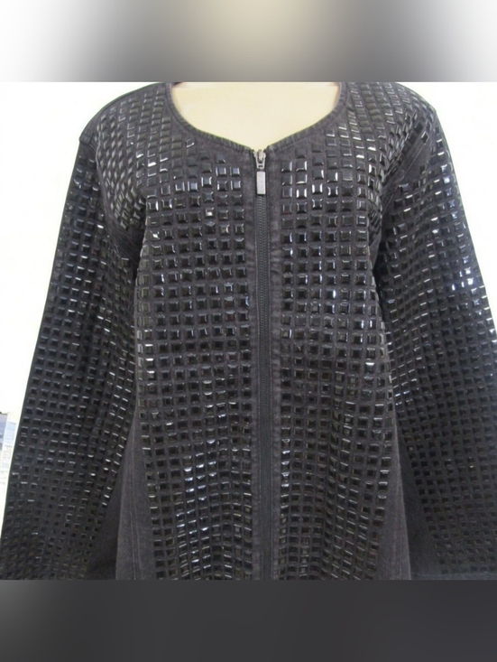 Diane Gilman Jackets & Blazers - Womens Black Textured Zip-Front Jacket